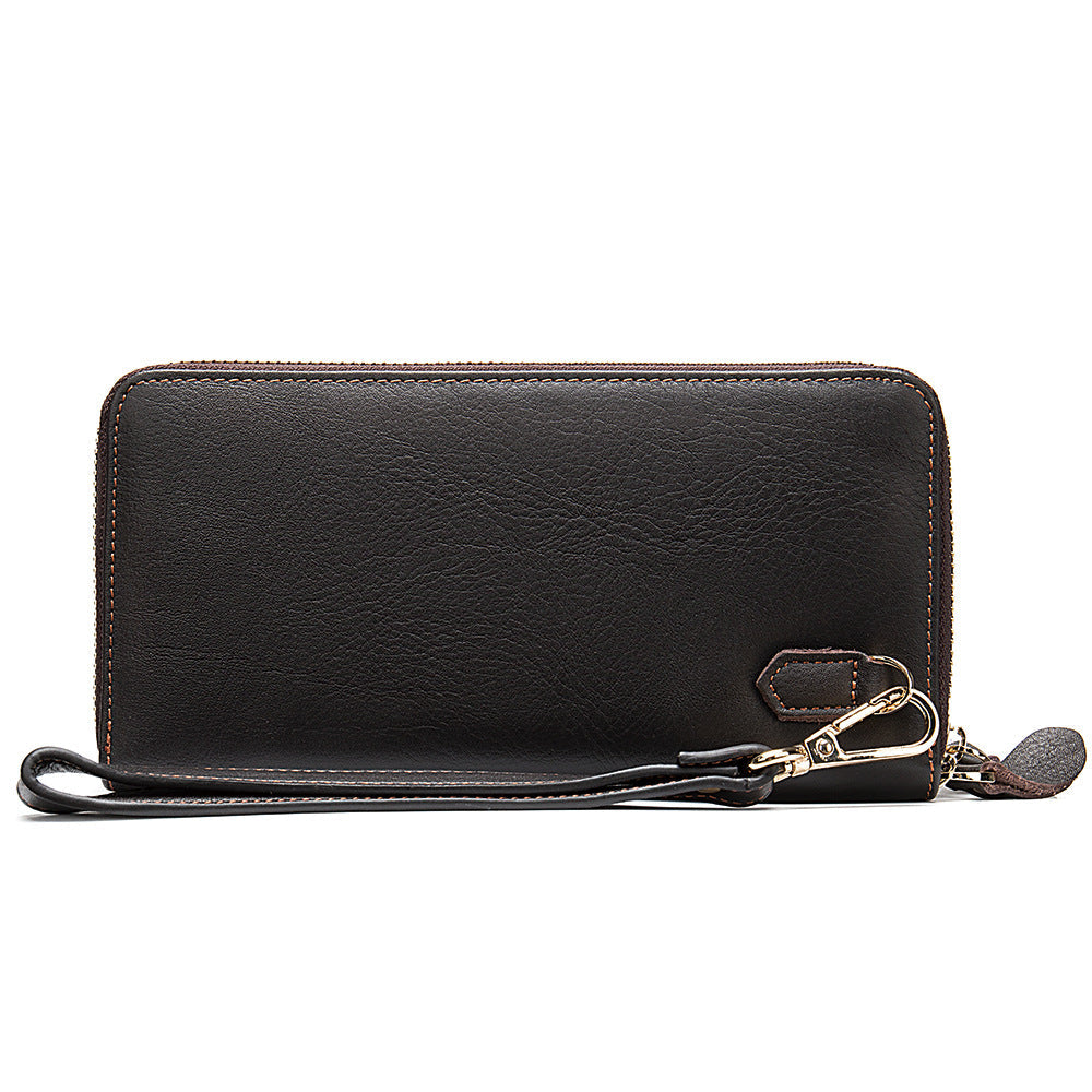 Men's Cowhide Double Zipper Wallet