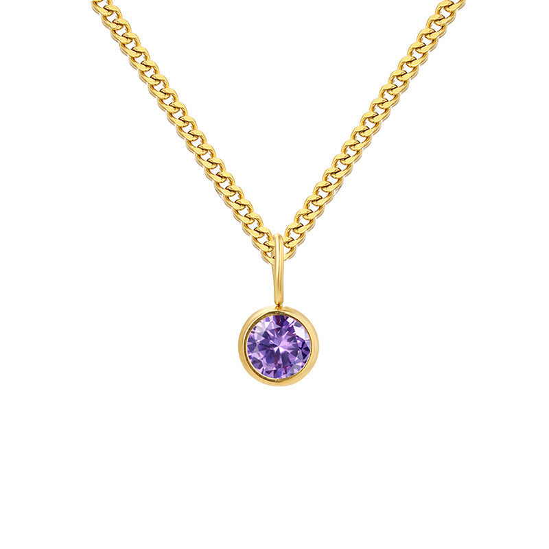 Stainless Steel Necklace With Diamond Birthstone Pendant