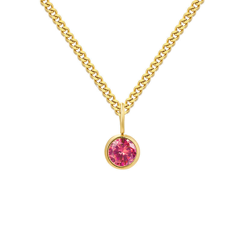 Stainless Steel Necklace With Diamond Birthstone Pendant