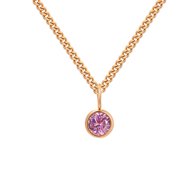 Stainless Steel Necklace With Diamond Birthstone Pendant