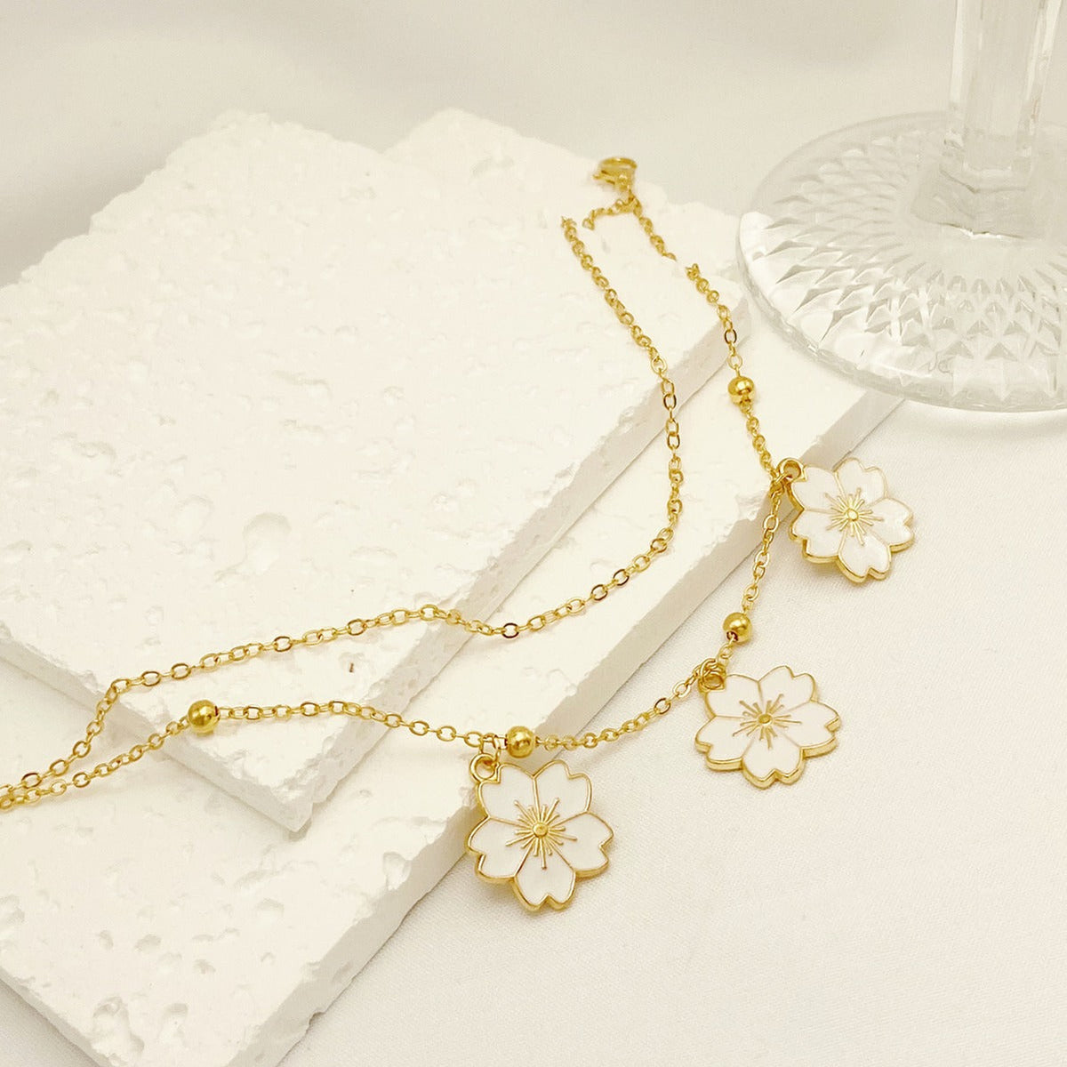 Double-layer Oil-spot Glaze Flowers Anklet