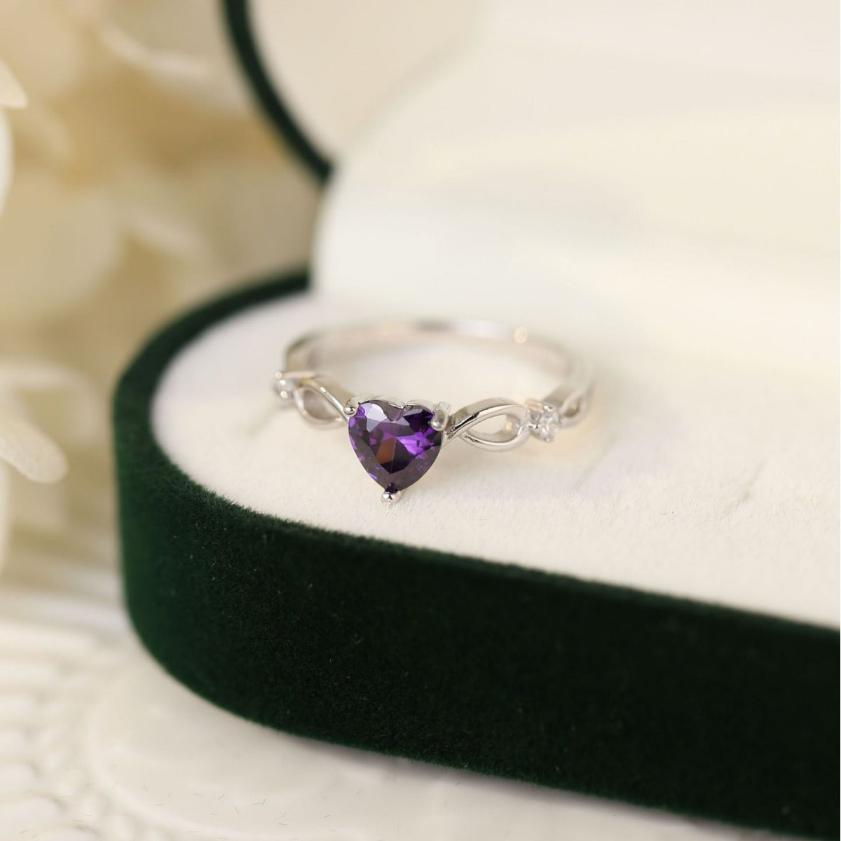 S925 Silver Amethyst Heart Gemstone Ring