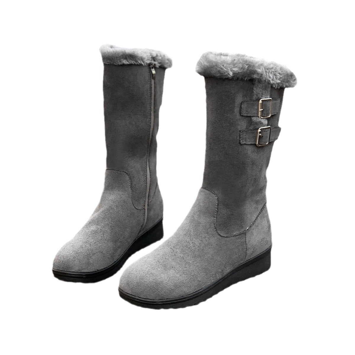 Fleece-lined Mid-calf Wedge Heel Martin Boots