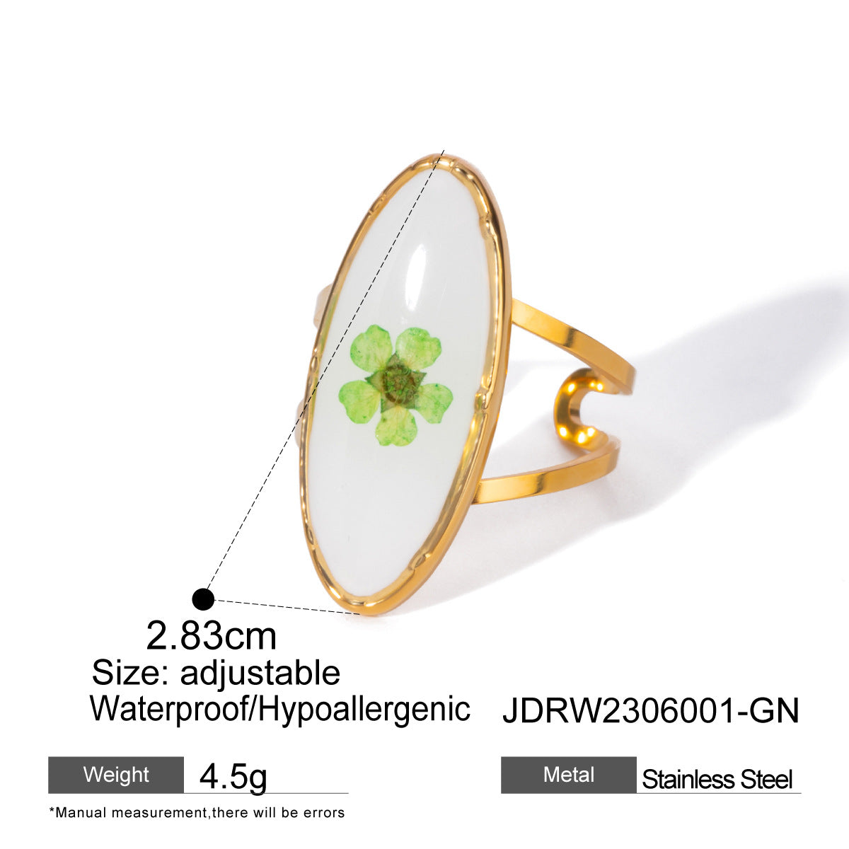 Stainless Steel Round Preserved Flower Orange Ring