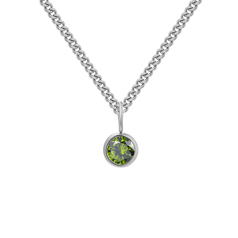 Stainless Steel Necklace With Diamond Birthstone Pendant