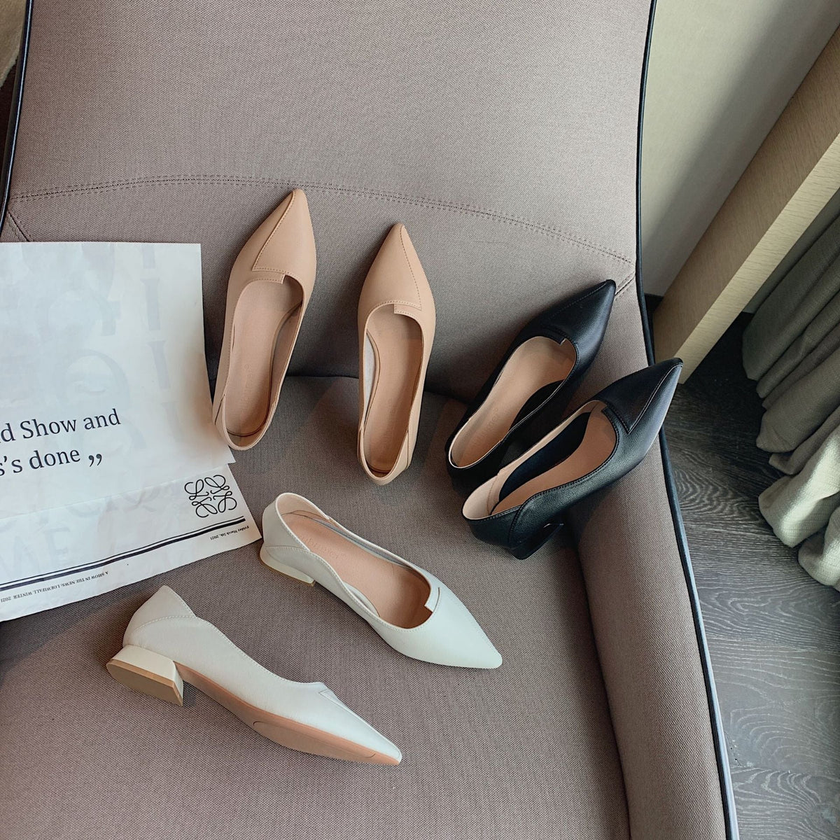 Pointed-toe Chunky Heel Two-Way Shoes