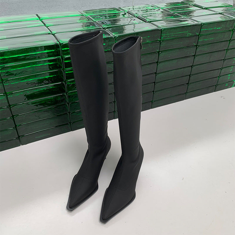 Stiletto Heel Pointed Toe Below Knee Boots