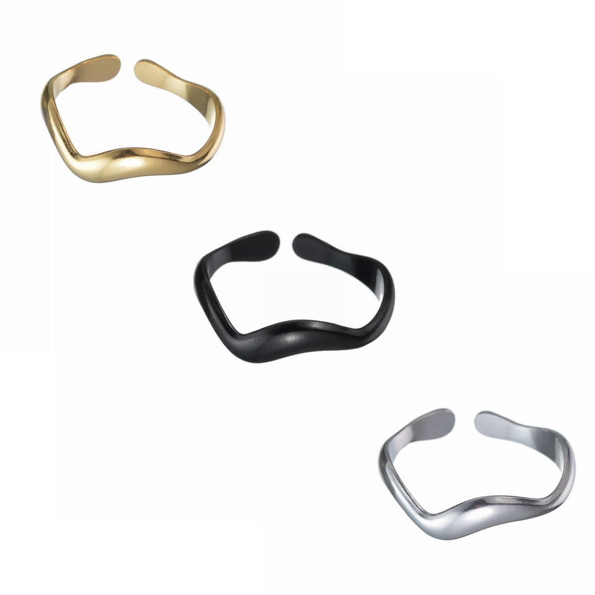 Women's Water Wave Titanium Steel Open Ring