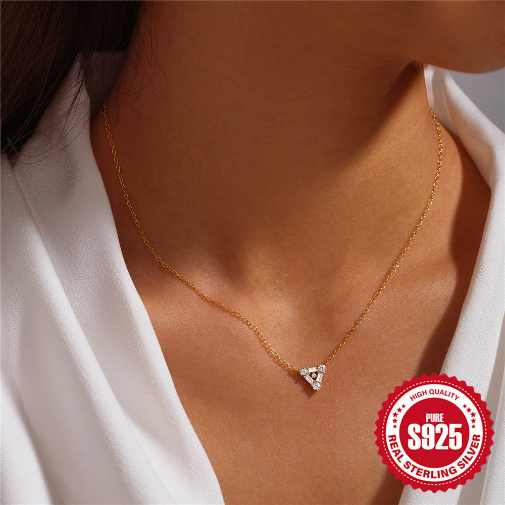 S925 Sterling Silver Triangle Diamond Short Necklace