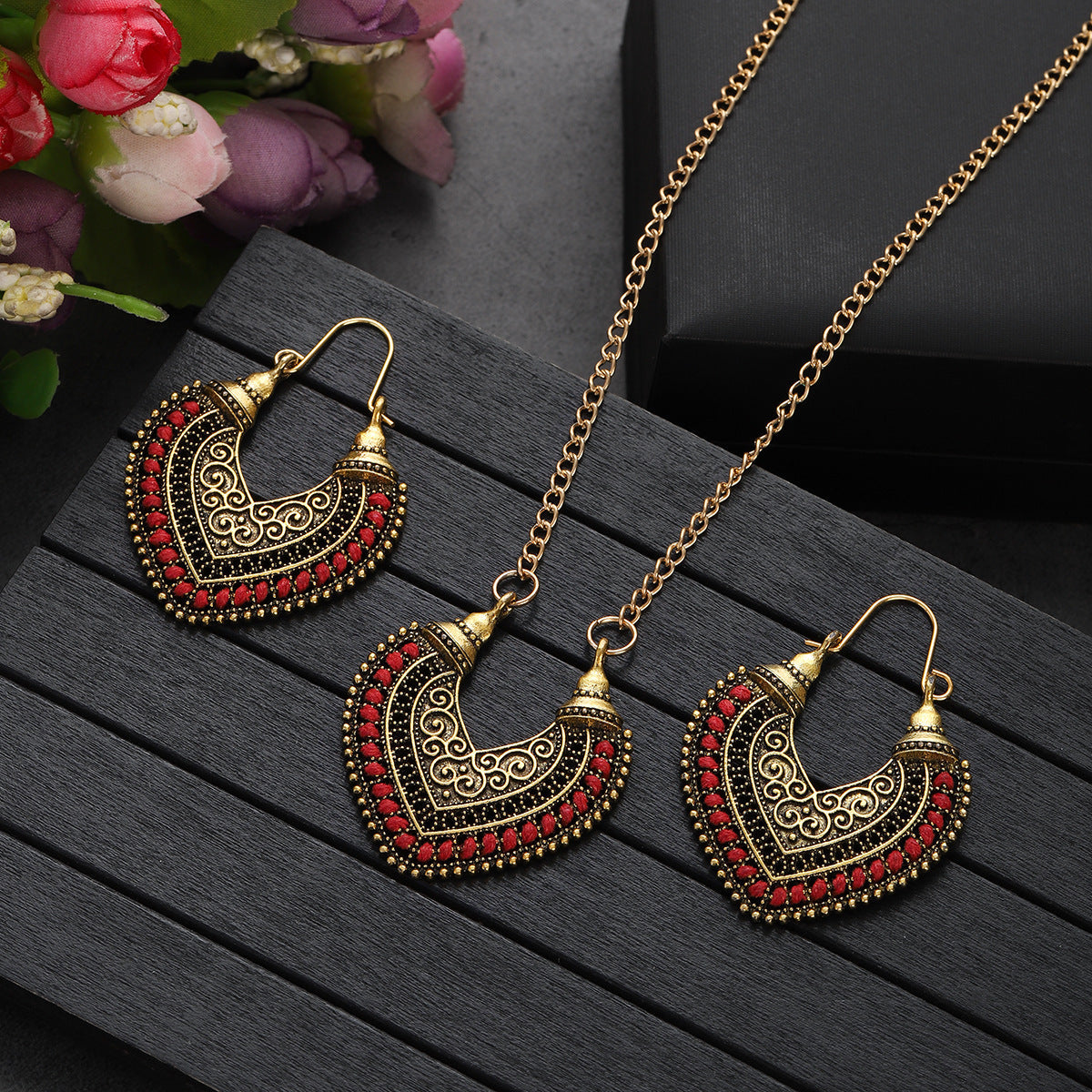 Colored Rope Earrings Necklace Set
