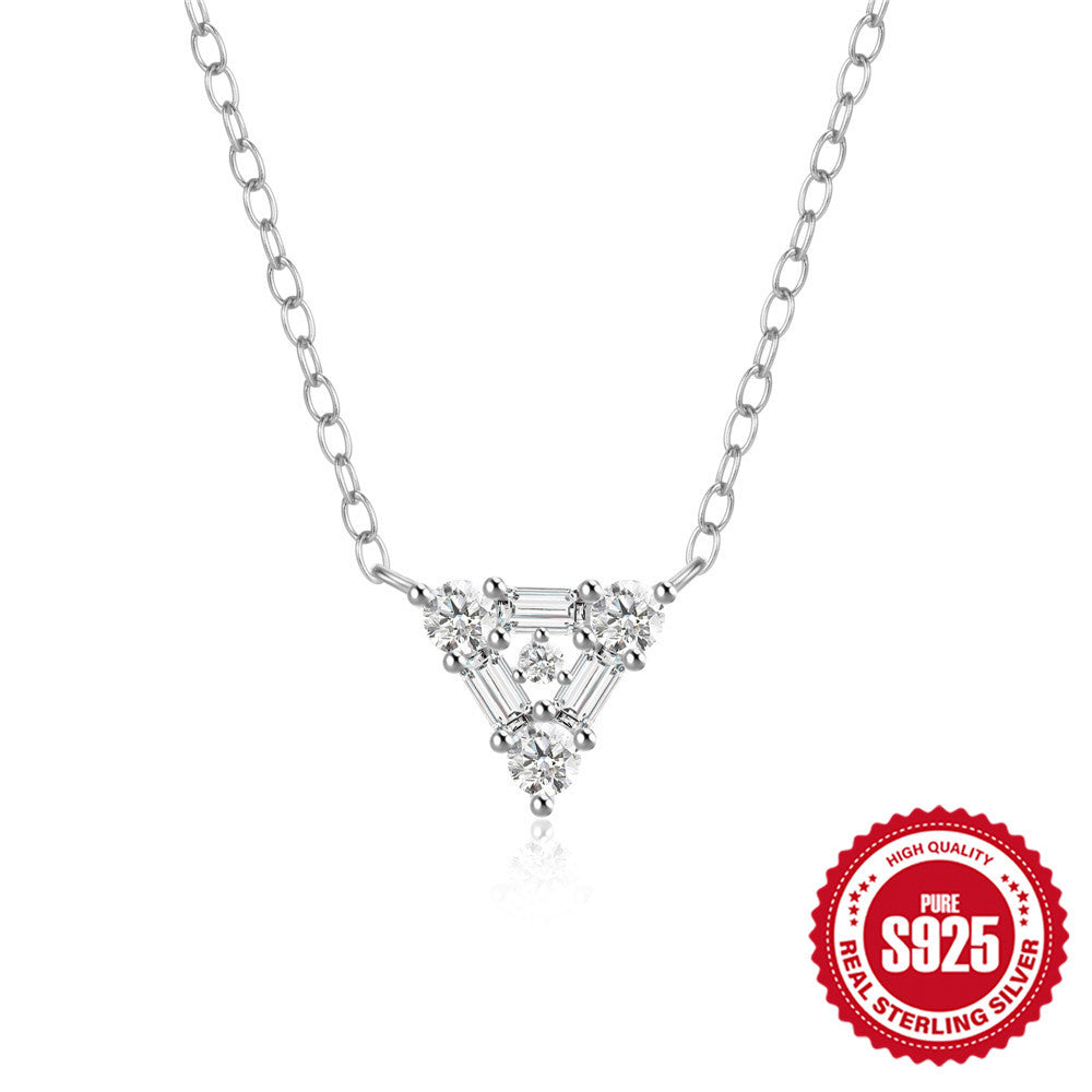 S925 Sterling Silver Triangle Diamond Short Necklace