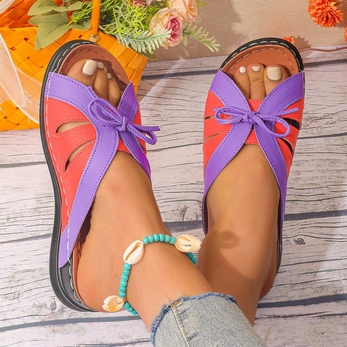 Plus Size Hollow Fish Mouth Wedge Slippers