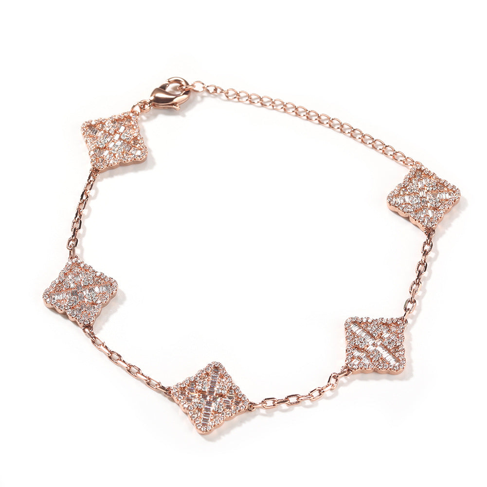 Four-Leaf Clover Copper Diamond Bracelet