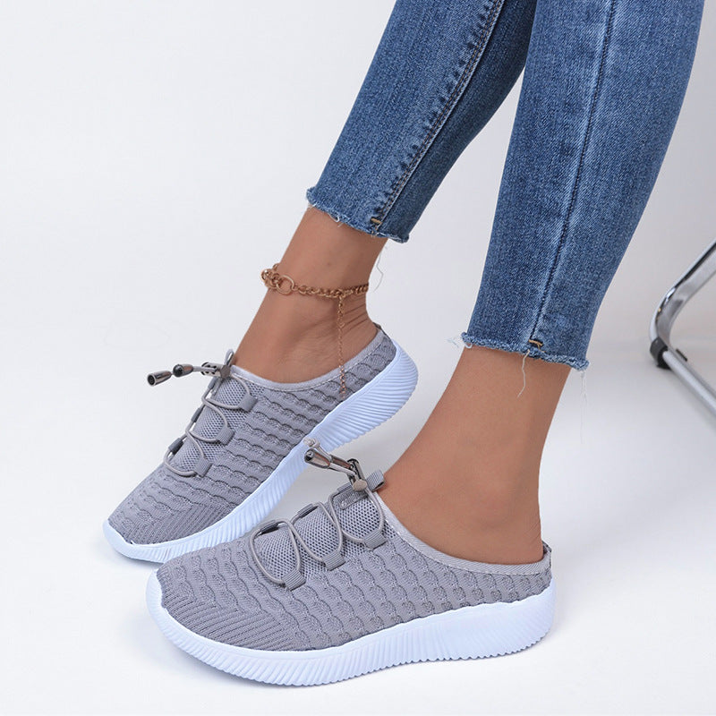 Plus Size Flying Woven Lace-Up Pumps