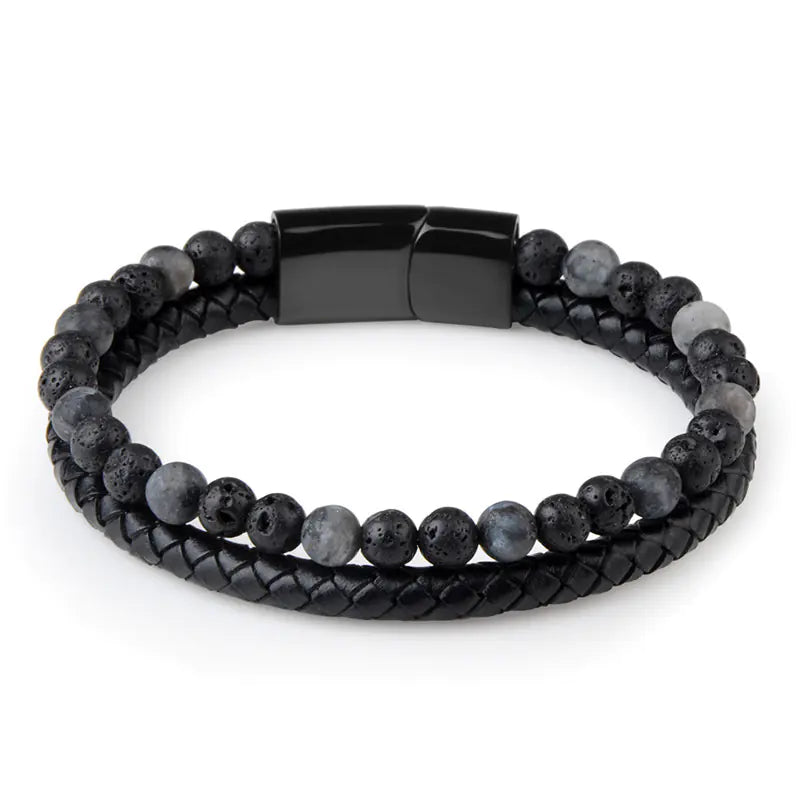 Style Loft Collection Natural Agate Stone Braided Leather Bracelet