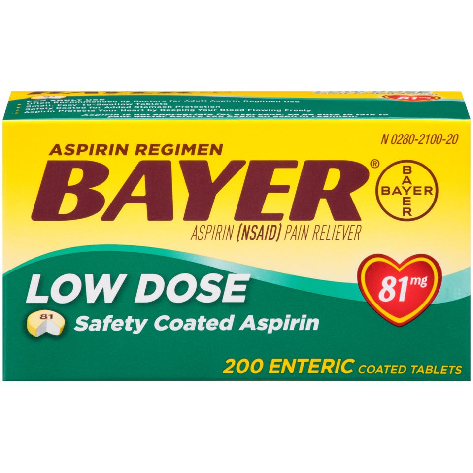 Bayer Low Dose Aspirin 81mg – Enteric Coated for Stomach Protection – Heart Health Regimen, 200 Tablets