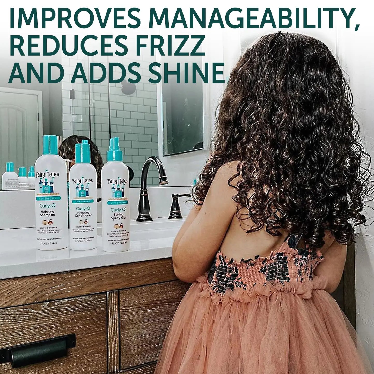 Fairy Tales Curly Q Shampoo & Conditioner Kit for Curly Hair - Hydrates, Detangles, Defines Curls, Tames Frizz -free from Phthalate , Paraben & Sulfate - 3 Travel Size Items 0.33 Fl Oz (Pack of 3) Shampoo + Conditioner + Spray