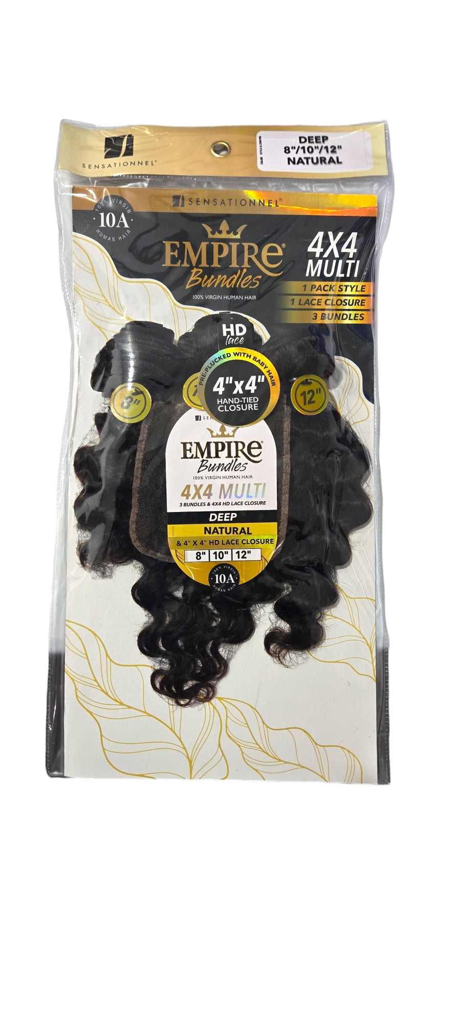 Empire 4pc Multi Bundles w/ 4x4 Closure - Deep Natural, 8" 10" 12"