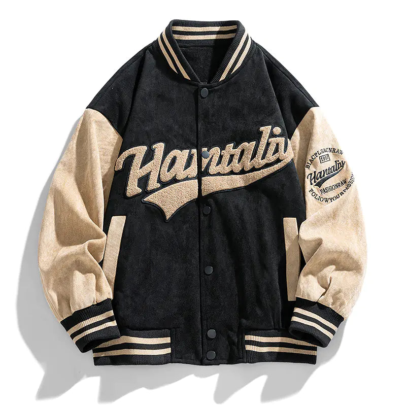 Style Loft Collection Hoboken Suede Logo Embroidered Lightweight Baseball Jacket
