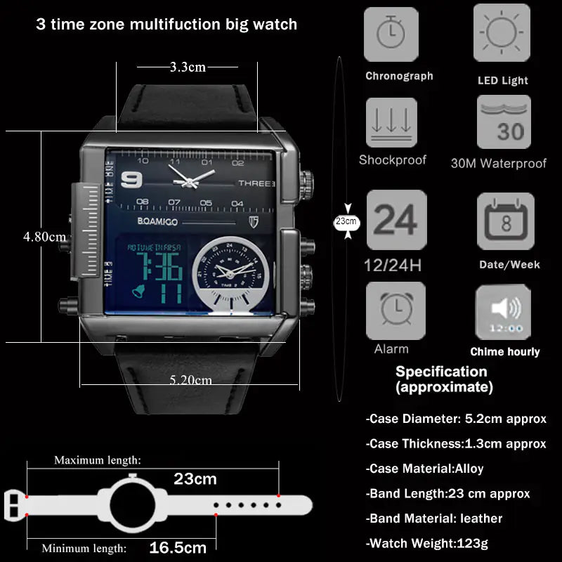 Style Loft Collection TempoLusso Triple Zone LED Leather Watch