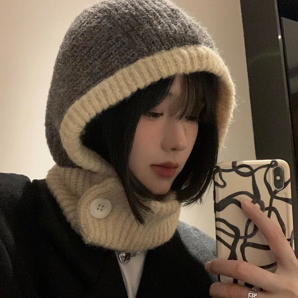 Style Loft Collection Button Up Wool Cap and Neck Warmer