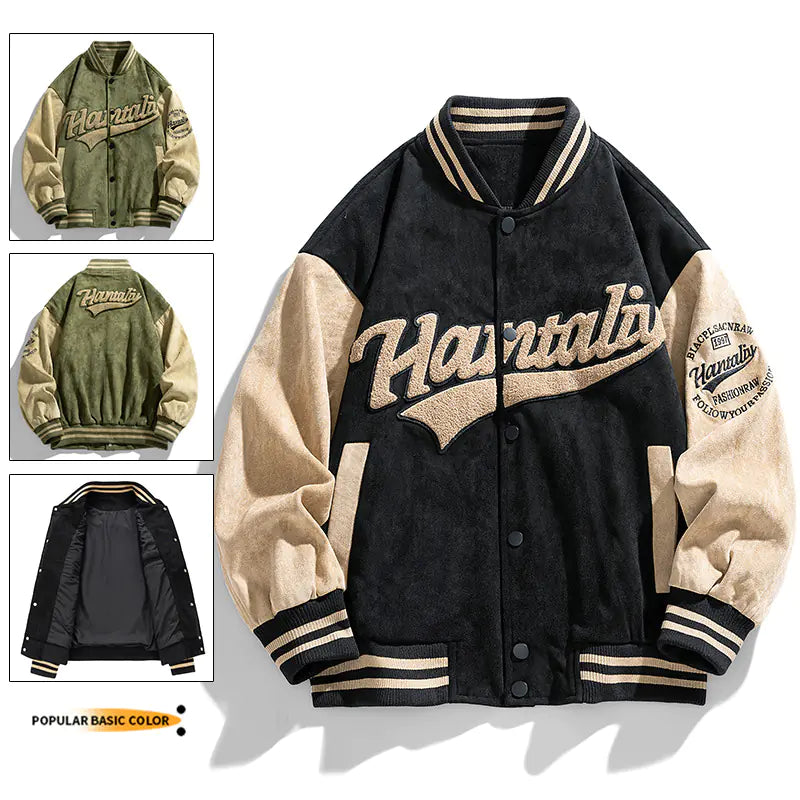 Style Loft Collection Hoboken Suede Logo Embroidered Lightweight Baseball Jacket