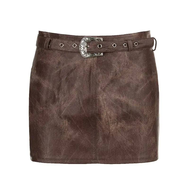 Style Loft Collection Zanaro Vintage Brown Tie-Dye Vegan Leather Skirt