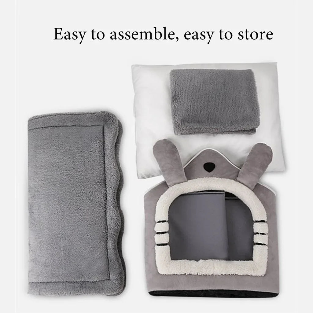 Winter Warm Foldable Pet House Detachable Washable Liner Comfort Kennel Bed for Small Medium Dogs and Cats Indoor Rest Nest