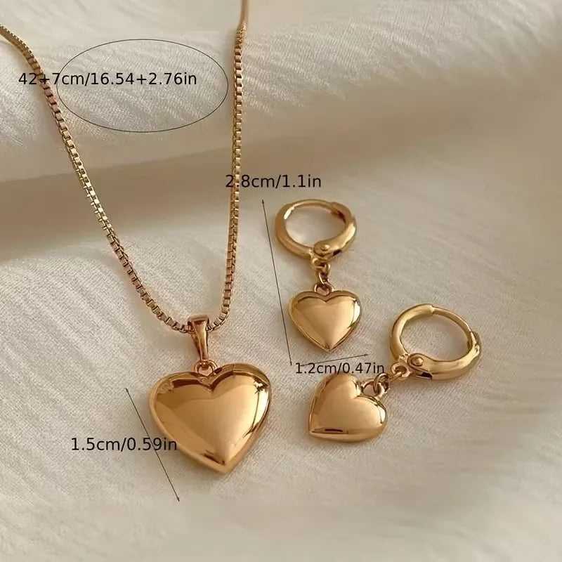 Two-piece heart-shaped necklace jewelry set - Heart pendant necklace and earring set, perfect for women's daily wear or parties.