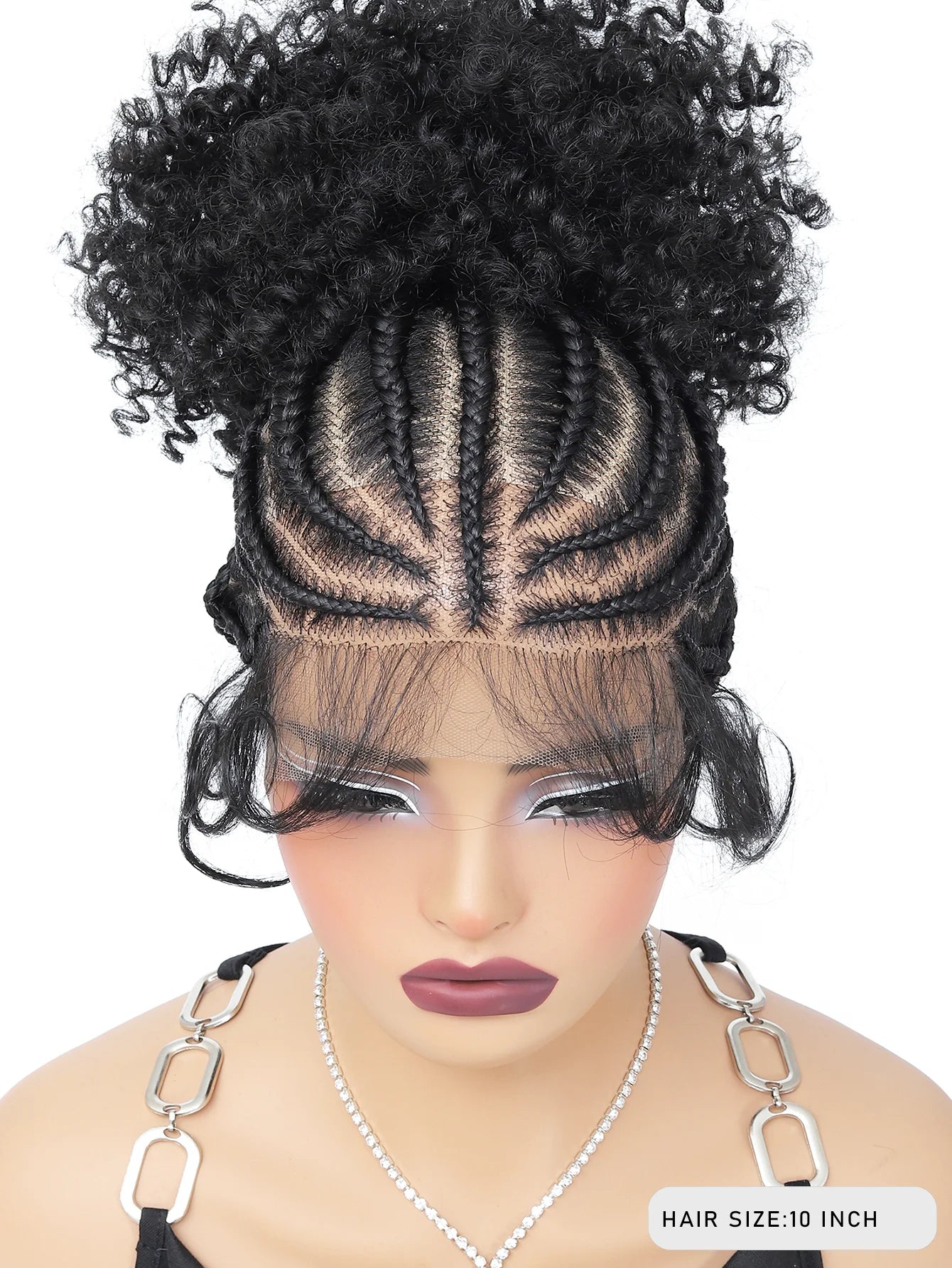 10" Braided Wig with Buns | Cornrow Braids | Full Lace | Ponytail | Synthetic Wig for Black Women