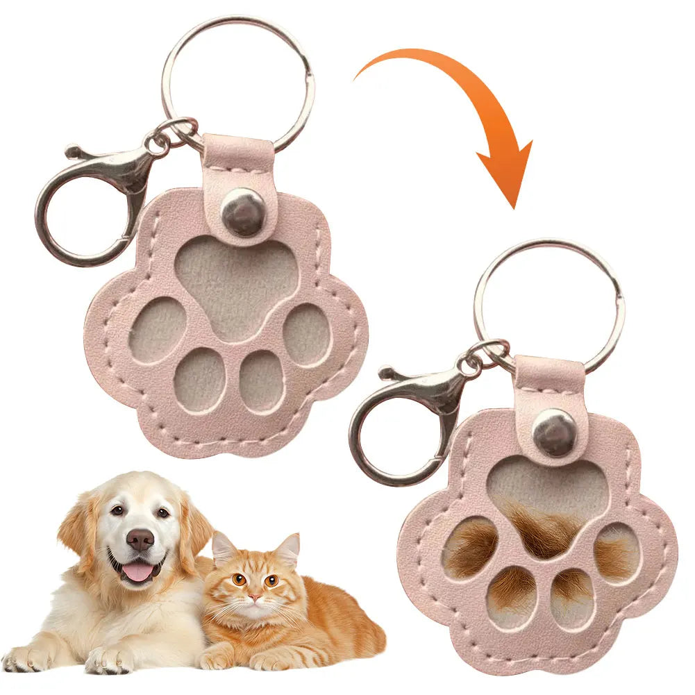 Adorable Paw Print Keychains Commemorative Pet Hair Storage Bag Keychain Cat Dog Fur Container Pendant for Pet Lovers
