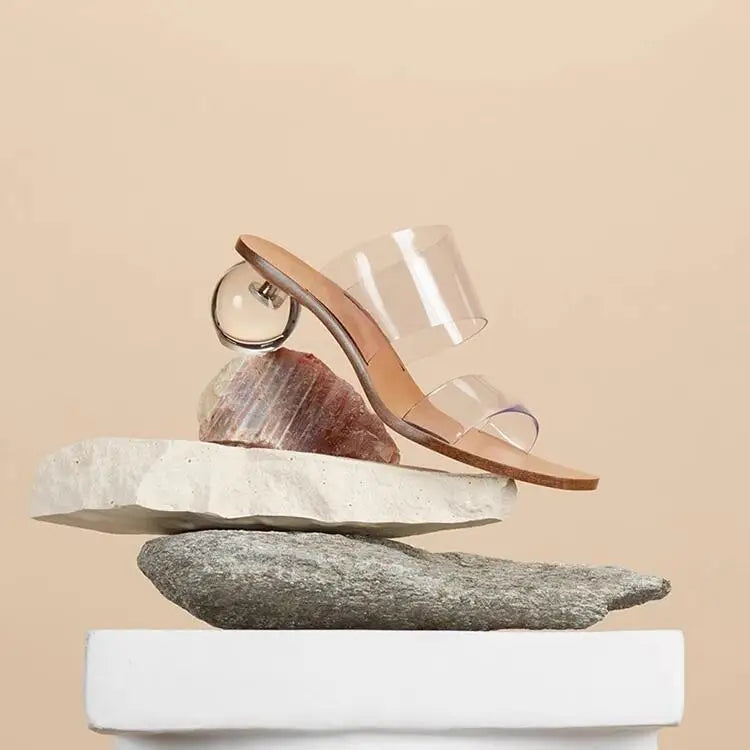 Crystal High Heels Square Toe Cool Slippers Women's European and American Fashion Word with Sandals