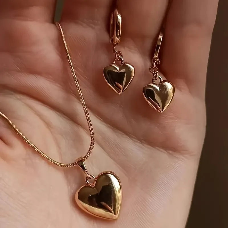 Two-piece heart-shaped necklace jewelry set - Heart pendant necklace and earring set, perfect for women's daily wear or parties.