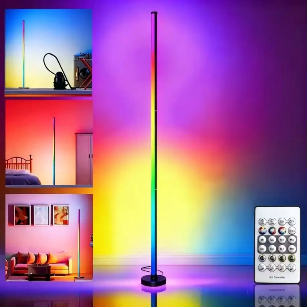 Remote Control Smart LED Floor Lamp Music Sync Dual Control Modes Corner Lighting Timer Function APP Control RGB Floor Lamp