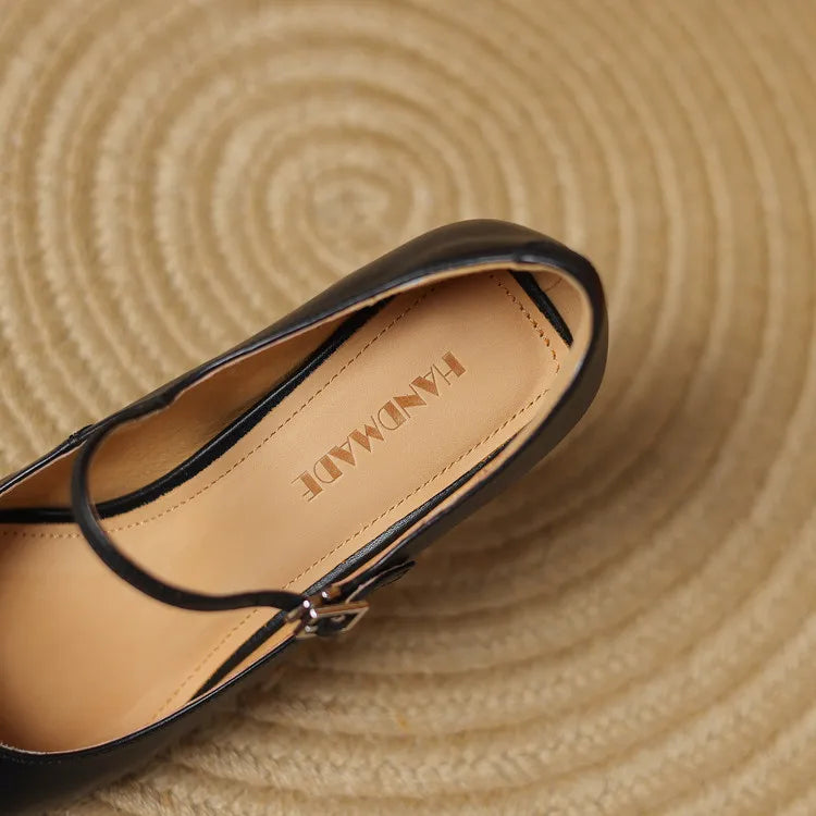 NEW Spring/Autumn Women Pumps Genuine Leather Shoes for Women Pointed Toe Thin Heel Shoes Shallow Buckle Strap Mary Janes Shoes