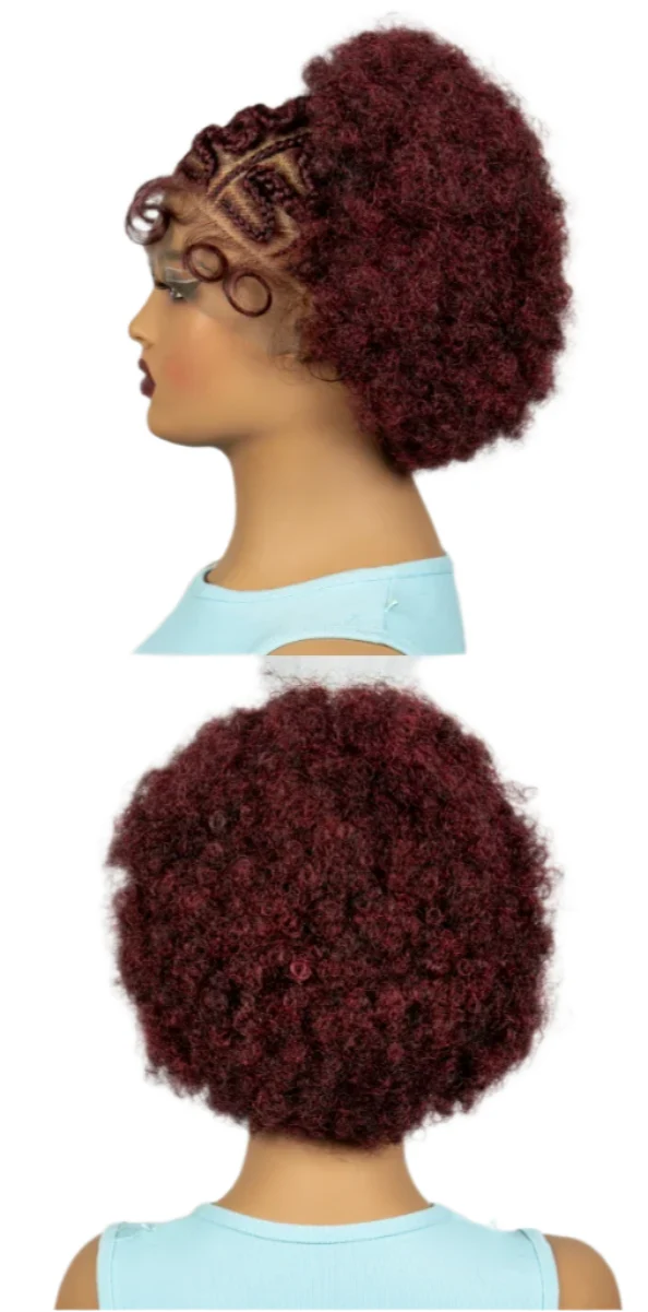 Burgundy Afro Curly Braids Bob Wig | 13x6 Lace | Baby Hair | Bouncy Curls