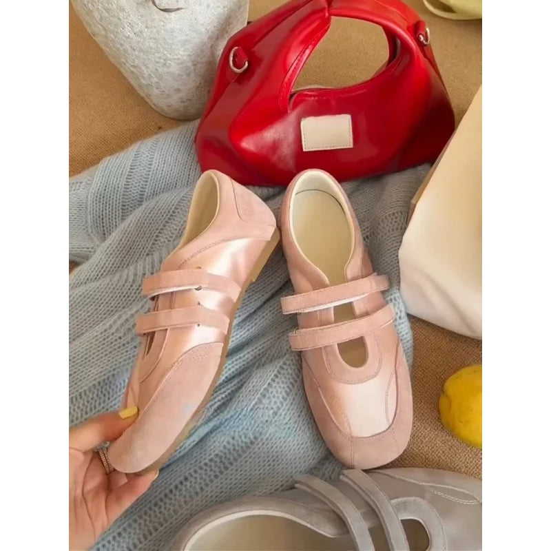 2026 Spring Autumn Women's Mary Janes | French Style Canvas Slip-on Flats | Wide Toe Box Velcro Soft Sole Casual Shoes
