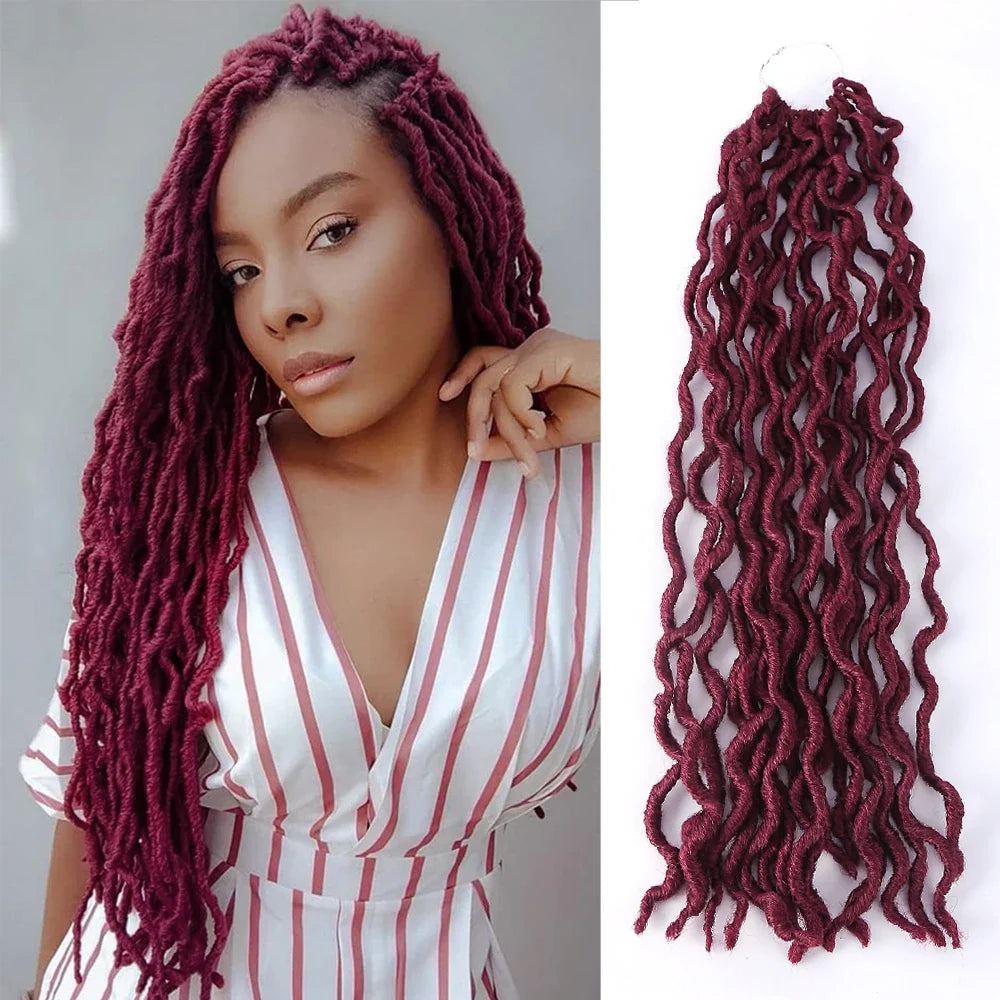 Goddess Faux Locs Crochet Hair | Soft Curly Ombre Dreadlock Extensions (Synthetic Braiding)
