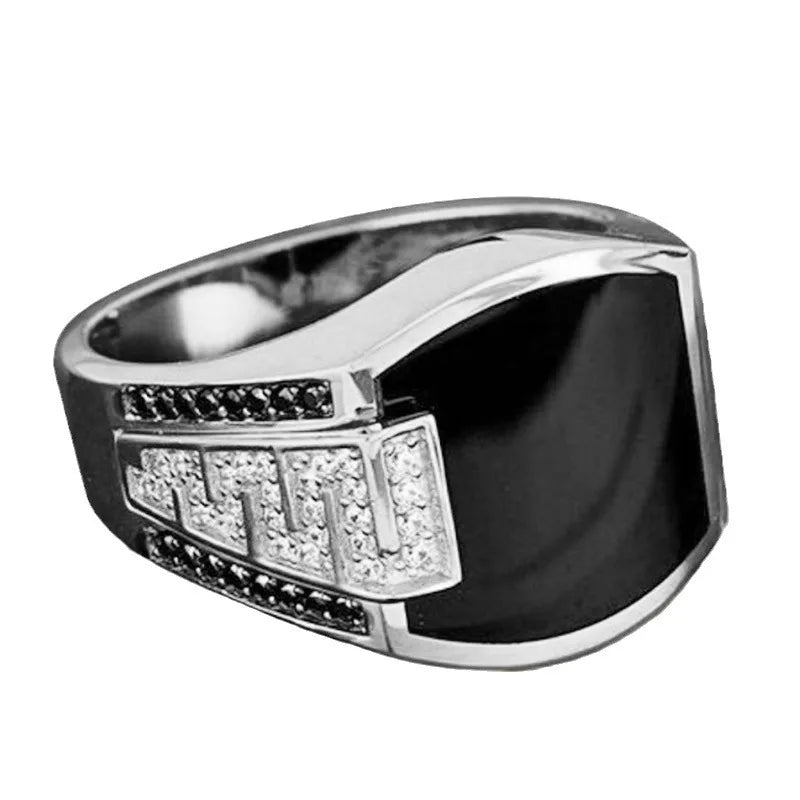 1PC/Lot Men's Silver Gold Alloy Drip-Glaze Rhinestone Wide Band Ring Perfect For Daily Wear Great Accessory Gift