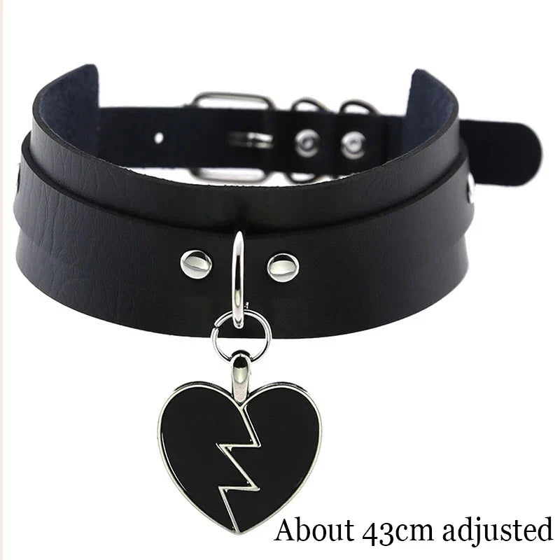 Black PU Leather Punk Choker Collar Necklace with Rivets Gothic Femme Jewelry for Party Club Sexy Goth Pendientes