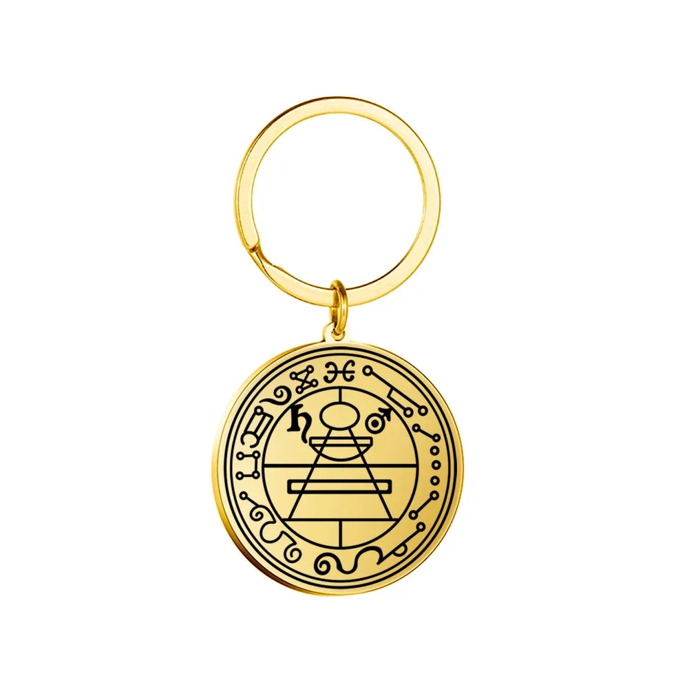 Dawapara Protection Secret Seal of Solomon Pendant Keychain Witchcraft Hexagram Wealth Fortune Amulet Stainless Steel Jewelry