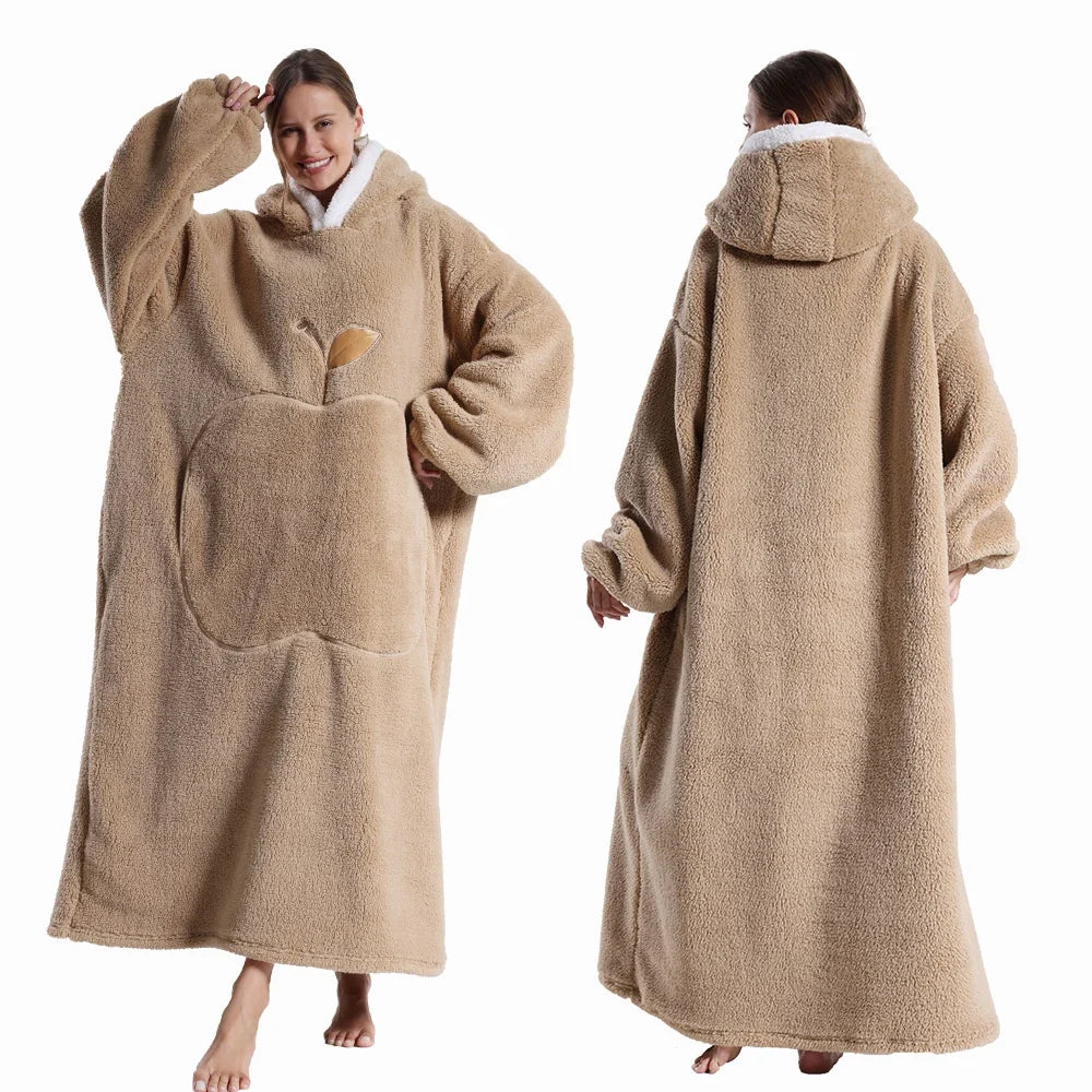 Women Plush Fleece Blanket Men Warm Thick Hoodies Adult Giant TV Blanlets with Sleeves Super Long Cold-proof Homewear Pajamas