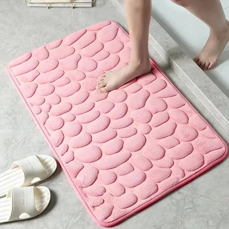 1PC Memory Foam Velvet Carpet Embossed Non-Slip Mat for Bathroom Living Room Cobblestone Floor Home Decorative Rug
