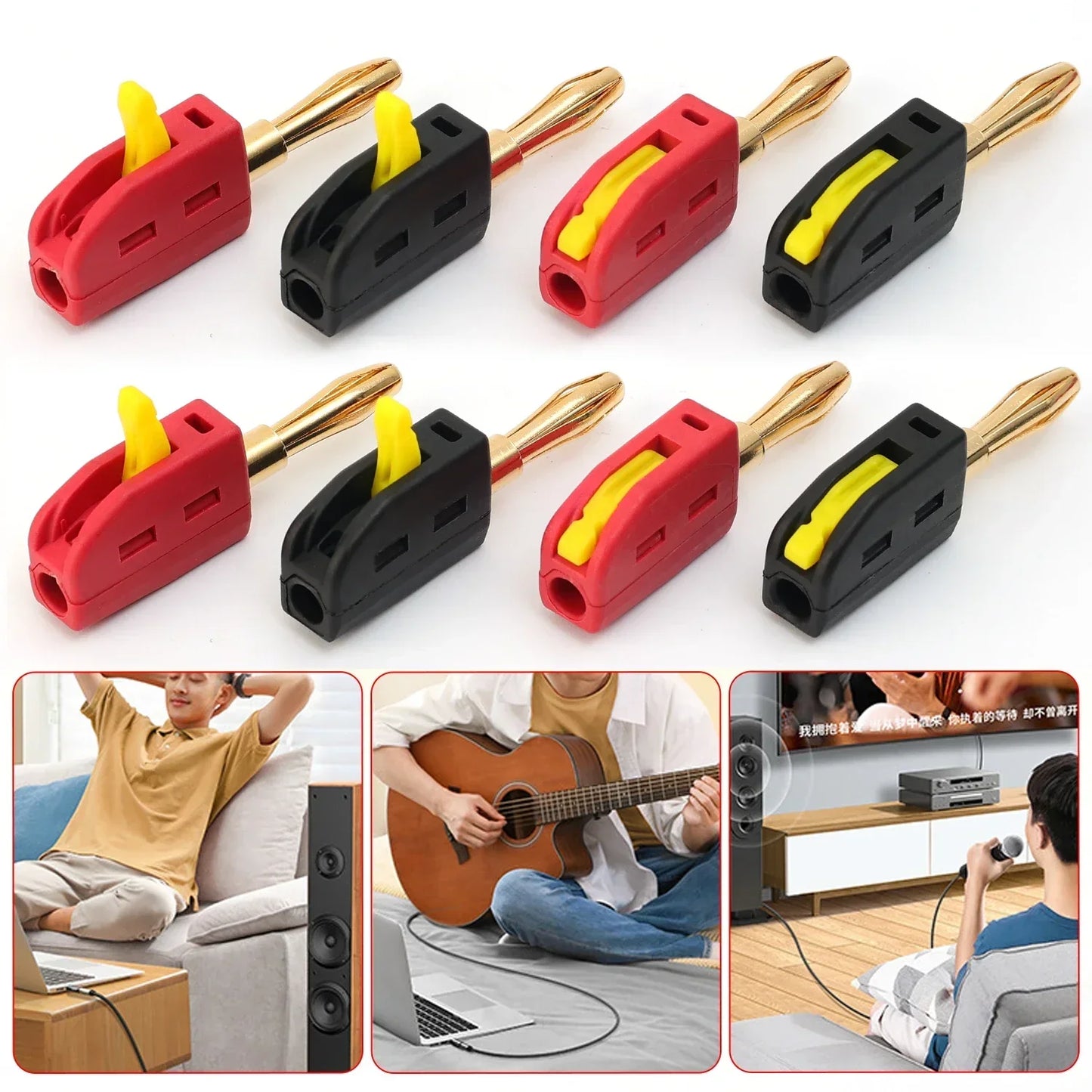1-6PCS Portable 32A 4mm Banana Plug Solderless Quick Connect High Current Gold-Plated Connectors Audio Copper Speakers Amplifier