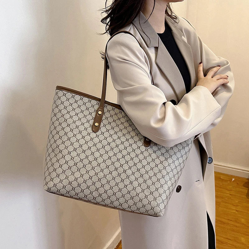 Women's Geometric Print Tote Handbag | Soft PU Shoulder Bag