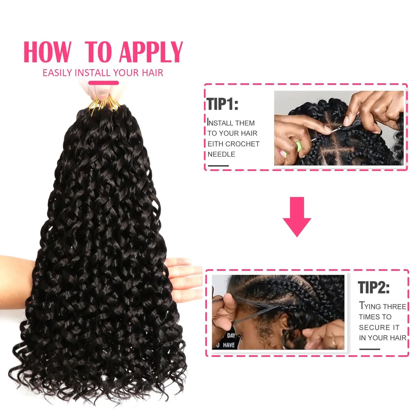 Beach Curl Crochet Hair | Bohemian Deep Wave Braids | 18 Strands per Pack