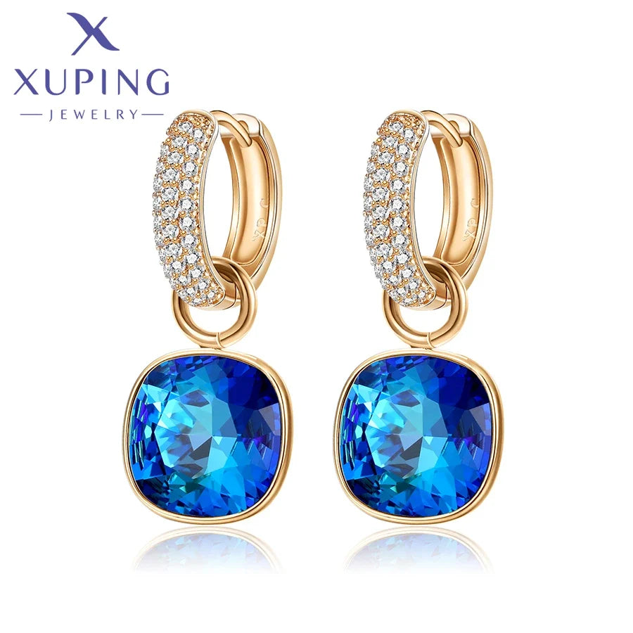 Xuping Jewelry Charm Square Shaped Luxury Exquisite Gold Color Plated Crystal Earring for Women Gift A00606258