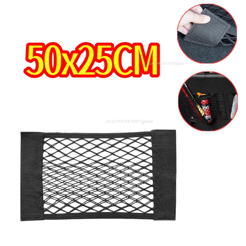 Car Storage Net Stretchable Mesh Pocket Net Magic Elastic Sticker Universal Rear Mesh Trunk Seat Bag Pocket Cage Auto Organizer