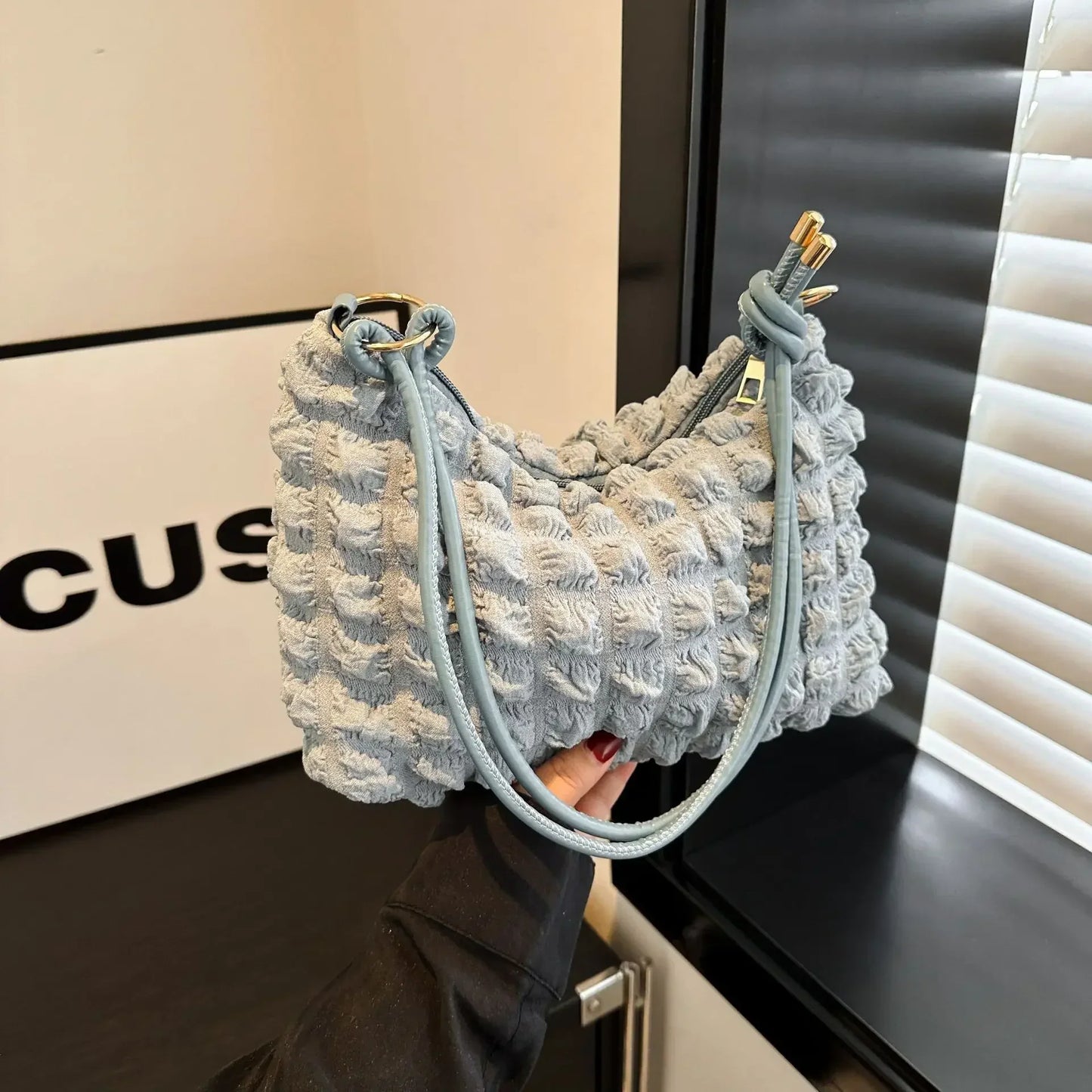 Canvas Wrinkle Bag for Women | Shoulder Bags & Pleated Bubbles Handbags (Padded Casual Underarm Quilted Tote Cloud Bag Purse)