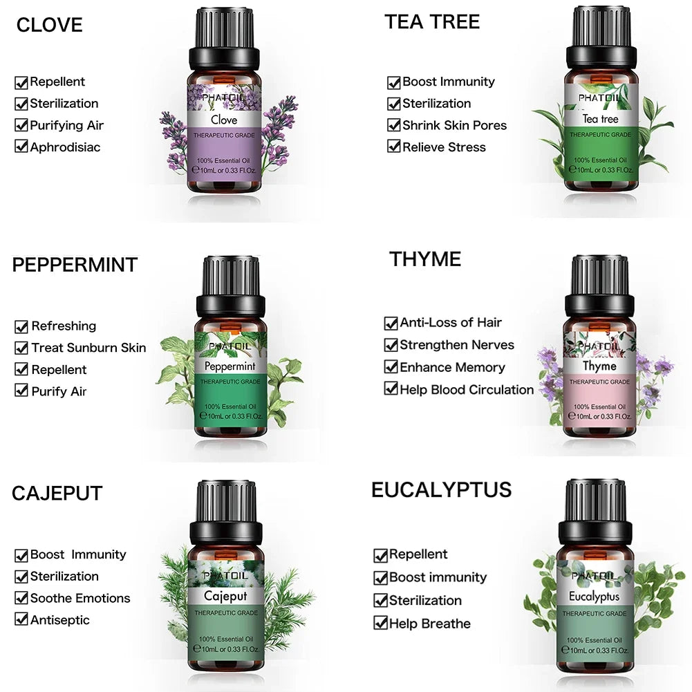 PHATOIL 10ml Ginger Essential Oil for Perfume Candles Making Spa Massage Humidifier Rose Jasmine Pine Needles Tangerine Thyme